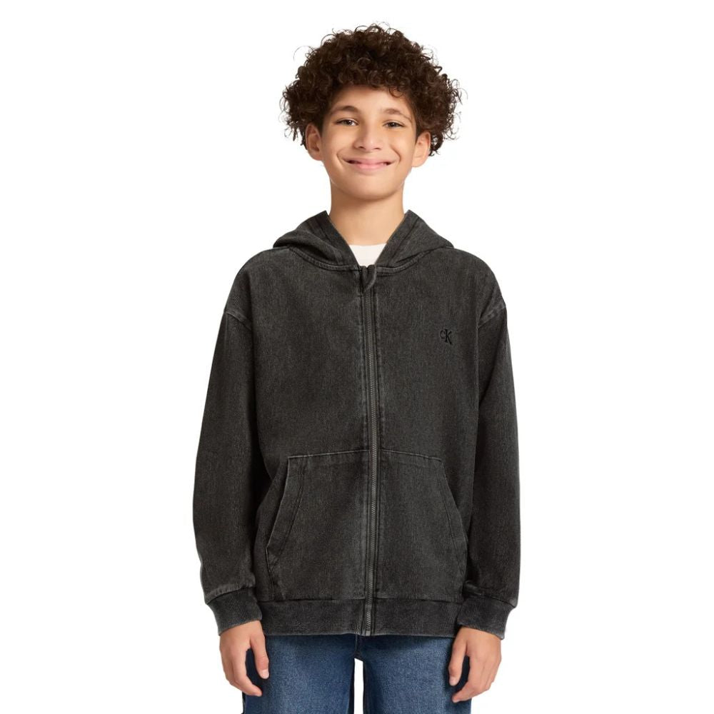Calvin Klein - Hoodie en denim à fermeture éclair