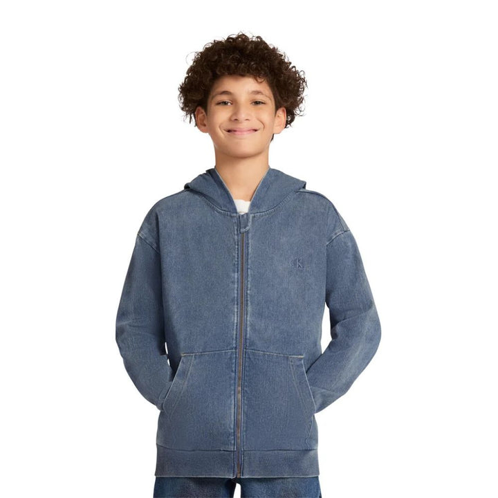 Calvin Klein - Hoodie en denim à fermeture éclair