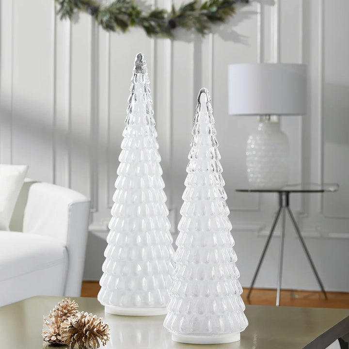 2-Piece LED Glass Christmas Tree Set