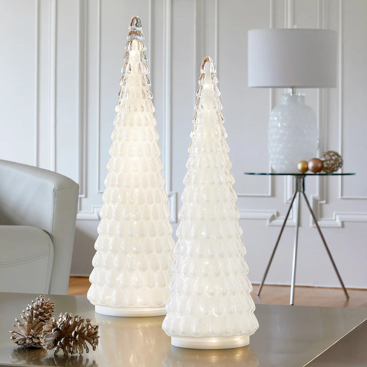 2-Piece LED Glass Christmas Tree Set
