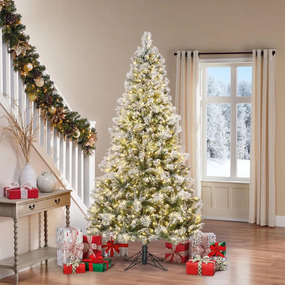 2.2 m Pre-Lit Flocked Glitter Artificial Christmas Tree