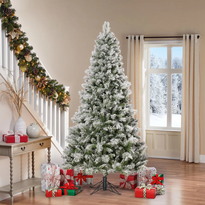 2.2 m Pre-Lit Flocked Glitter Artificial Christmas Tree