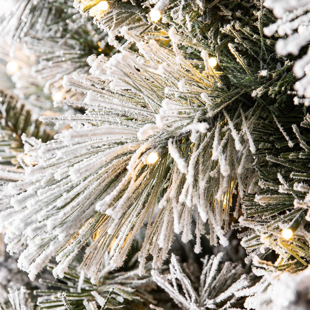 2.2 m Pre-Lit Flocked Glitter Artificial Christmas Tree