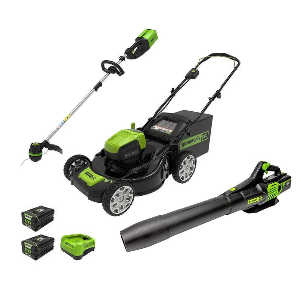 Greenworks - Brushless Push Mower Trio Set