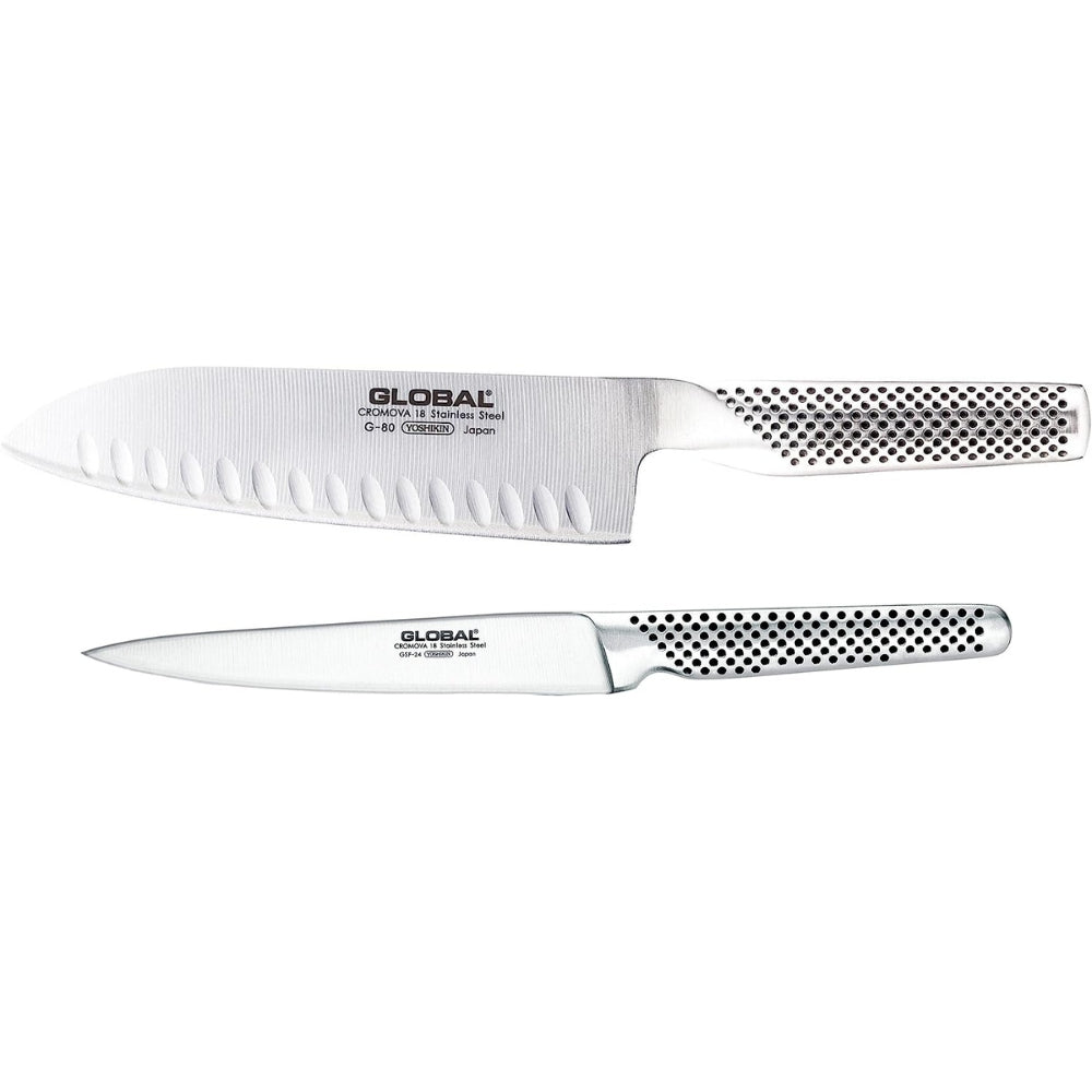 Global - Set of 2 fluted knives - Santoku 
