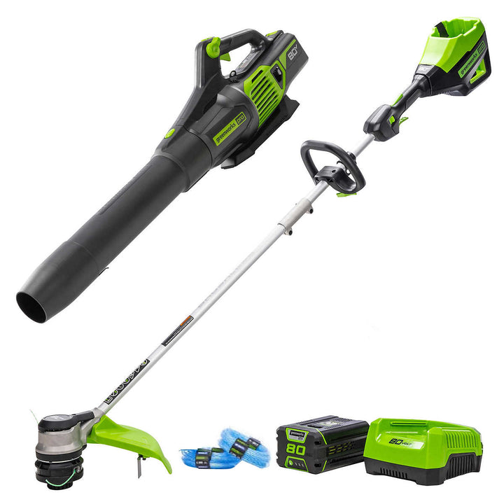 Greenworks - Ensemble débroussailleuse et souffleur sans fil Pro 80 V