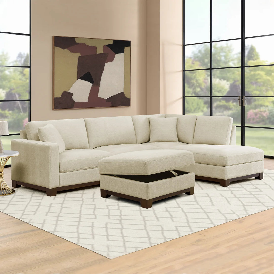 Thomasville - Sectionnel en tissu 3 pièces avec pouf de rangement