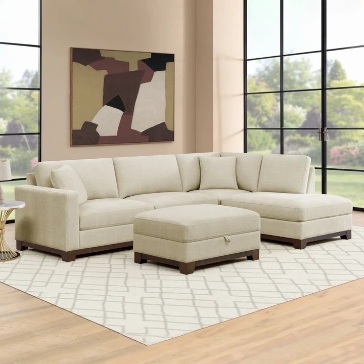 Thomasville - Sectionnel en tissu 3 pièces avec pouf de rangement
