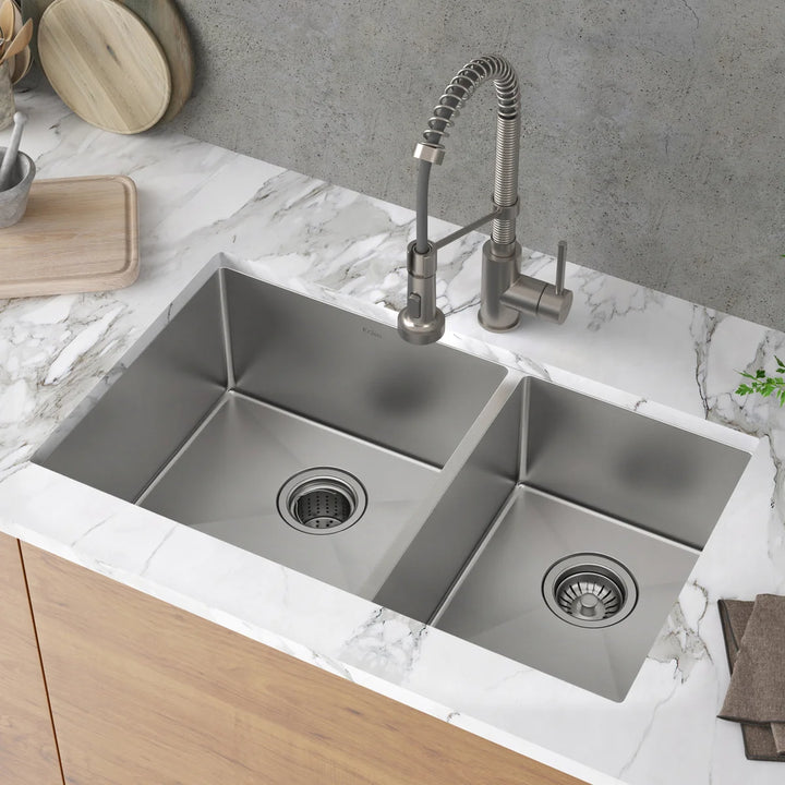 KRAUS - 33" Double Bowl Undermount Stainless Steel Sink
