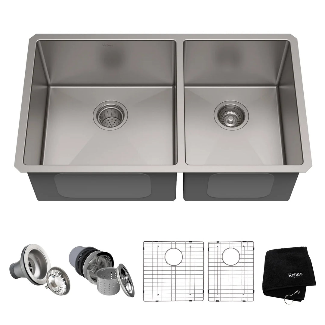 KRAUS - 33" Double Bowl Undermount Stainless Steel Sink