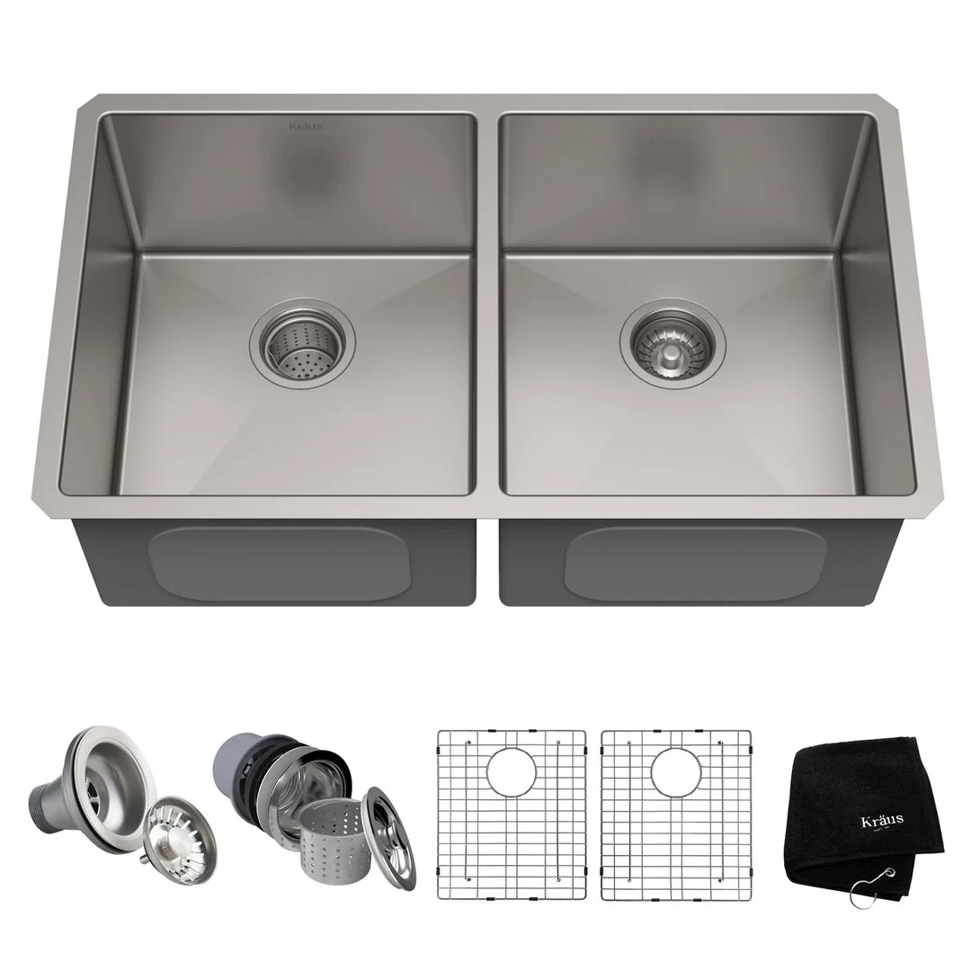KRAUS - 33" Double Bowl Undermount Stainless Steel Sink