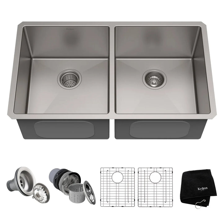 KRAUS - 33" Double Bowl Undermount Stainless Steel Sink