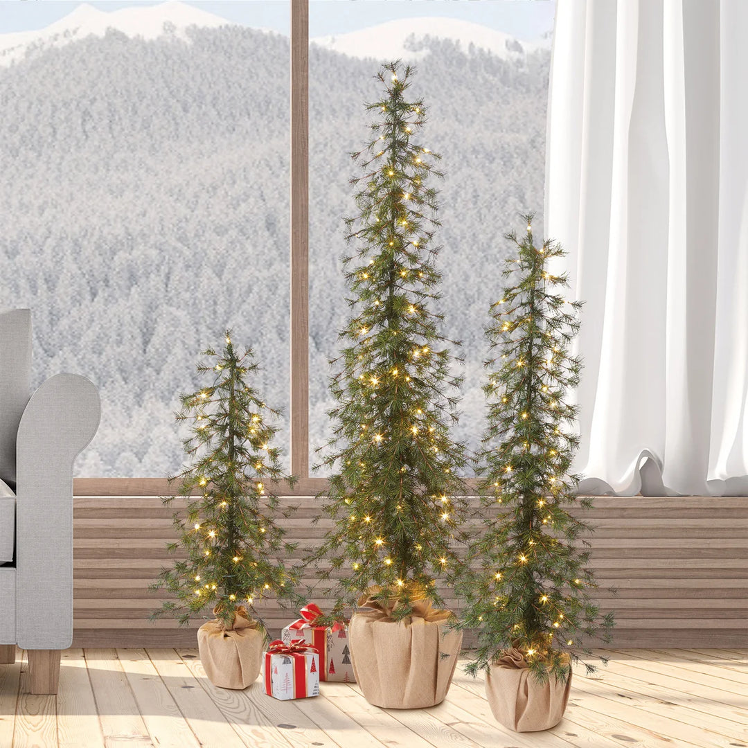 Set of 3 Alpine Holiday Trees with LED Lights