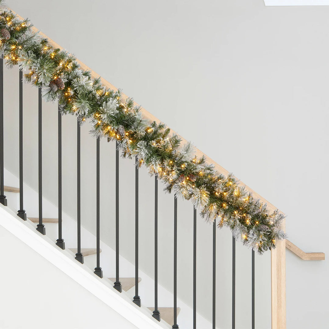 2.7 m Pre-Lit Flocked Glitter Artificial Christmas Garland