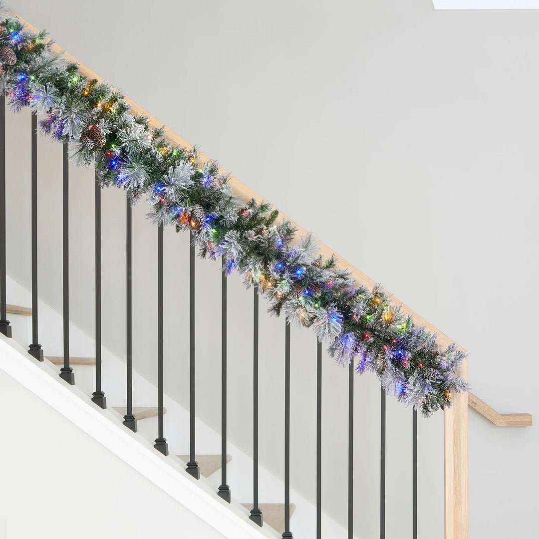 2.7 m Pre-Lit Flocked Glitter Artificial Christmas Garland