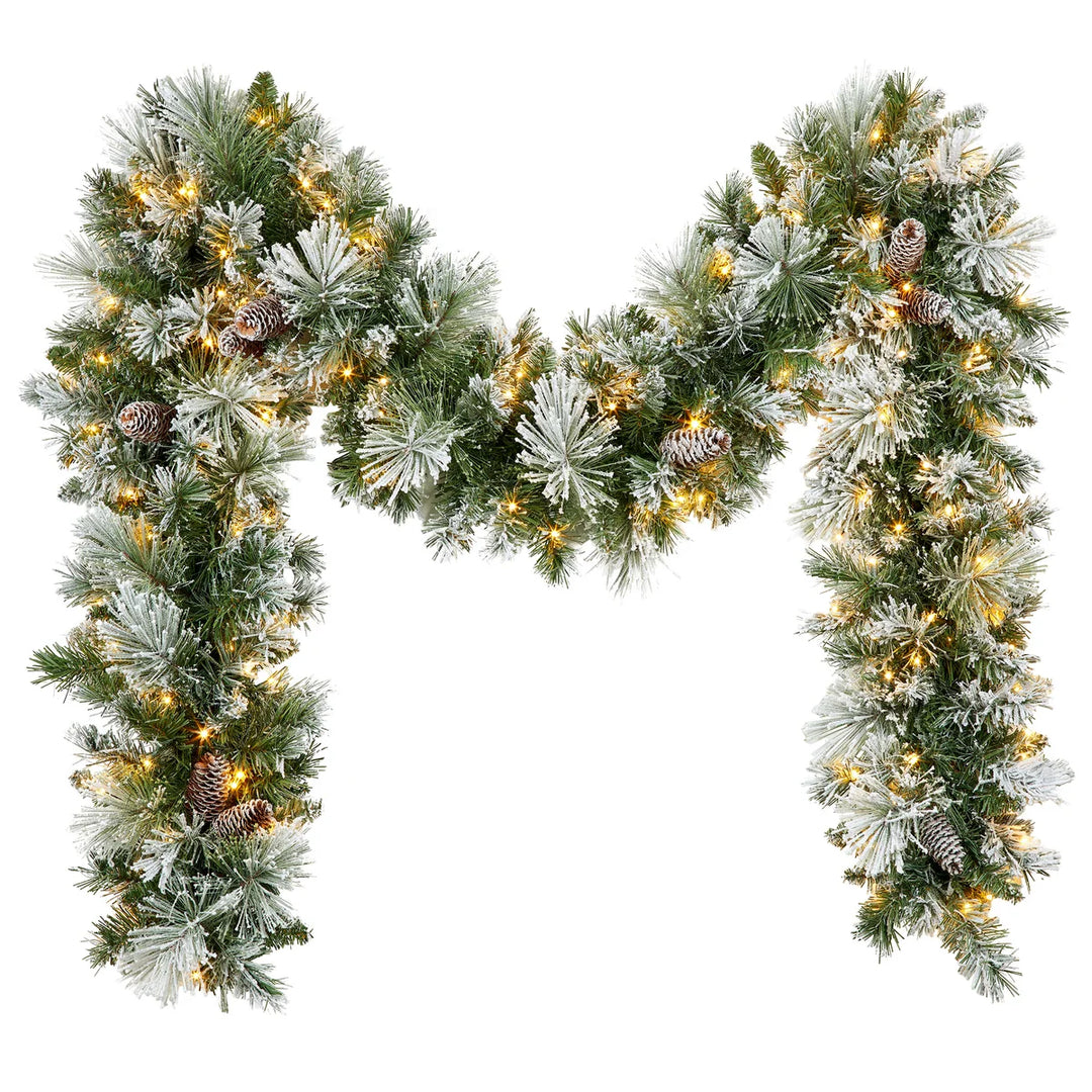 2.7 m Pre-Lit Flocked Glitter Artificial Christmas Garland