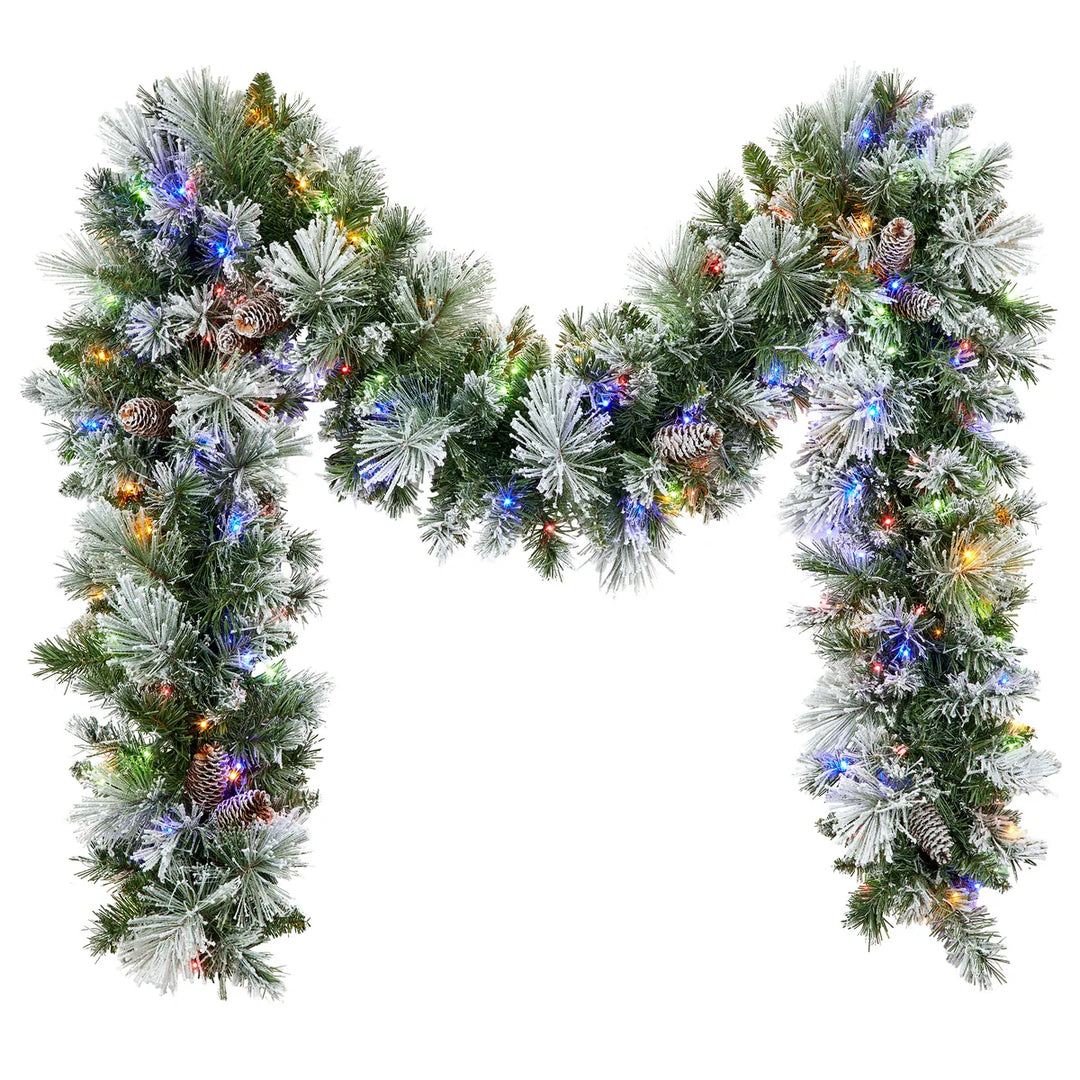 2.7 m Pre-Lit Flocked Glitter Artificial Christmas Garland