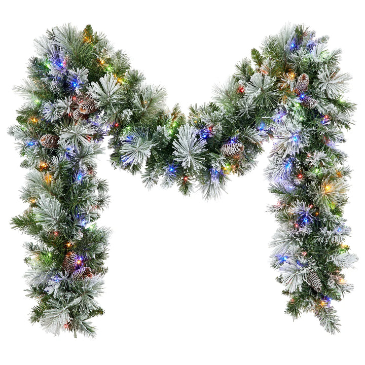 2.7 m Pre-Lit Flocked Glitter Artificial Christmas Garland