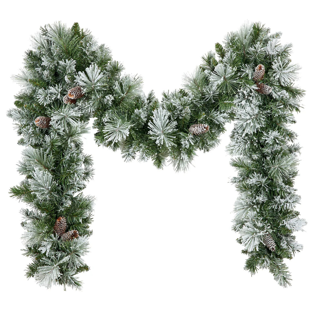 2.7 m Pre-Lit Flocked Glitter Artificial Christmas Garland