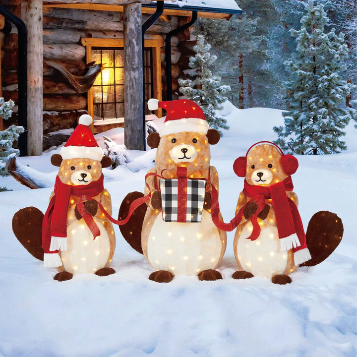Set of 3 Christmas Beavers with Gift Box