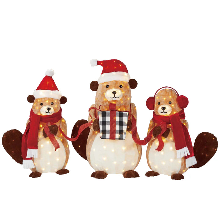 Set of 3 Christmas Beavers with Gift Box
