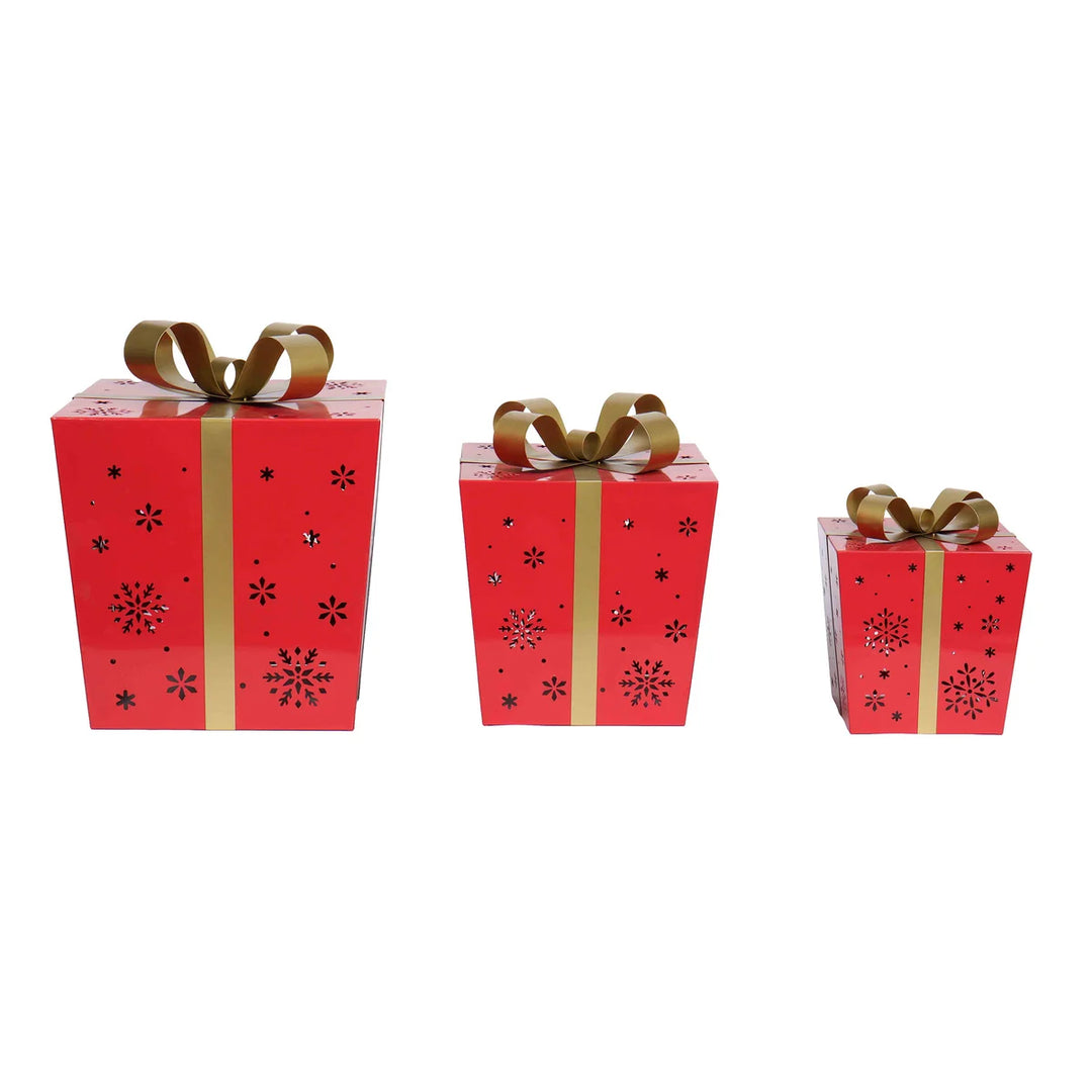 Metal gift boxes with LED lights, pack of 3