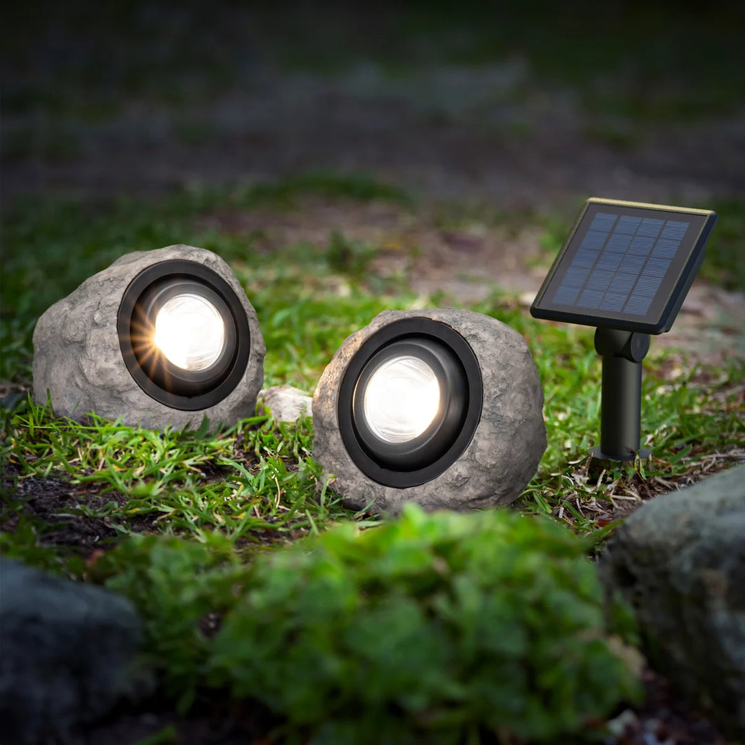 KODA - Projecteurs solaires DEL aspect pierre, paquet de 2