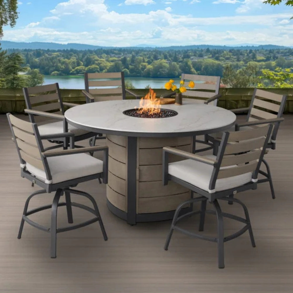 Nicolet - Ensemble repas pour l'extérieur à table-braséro, 7 pièces