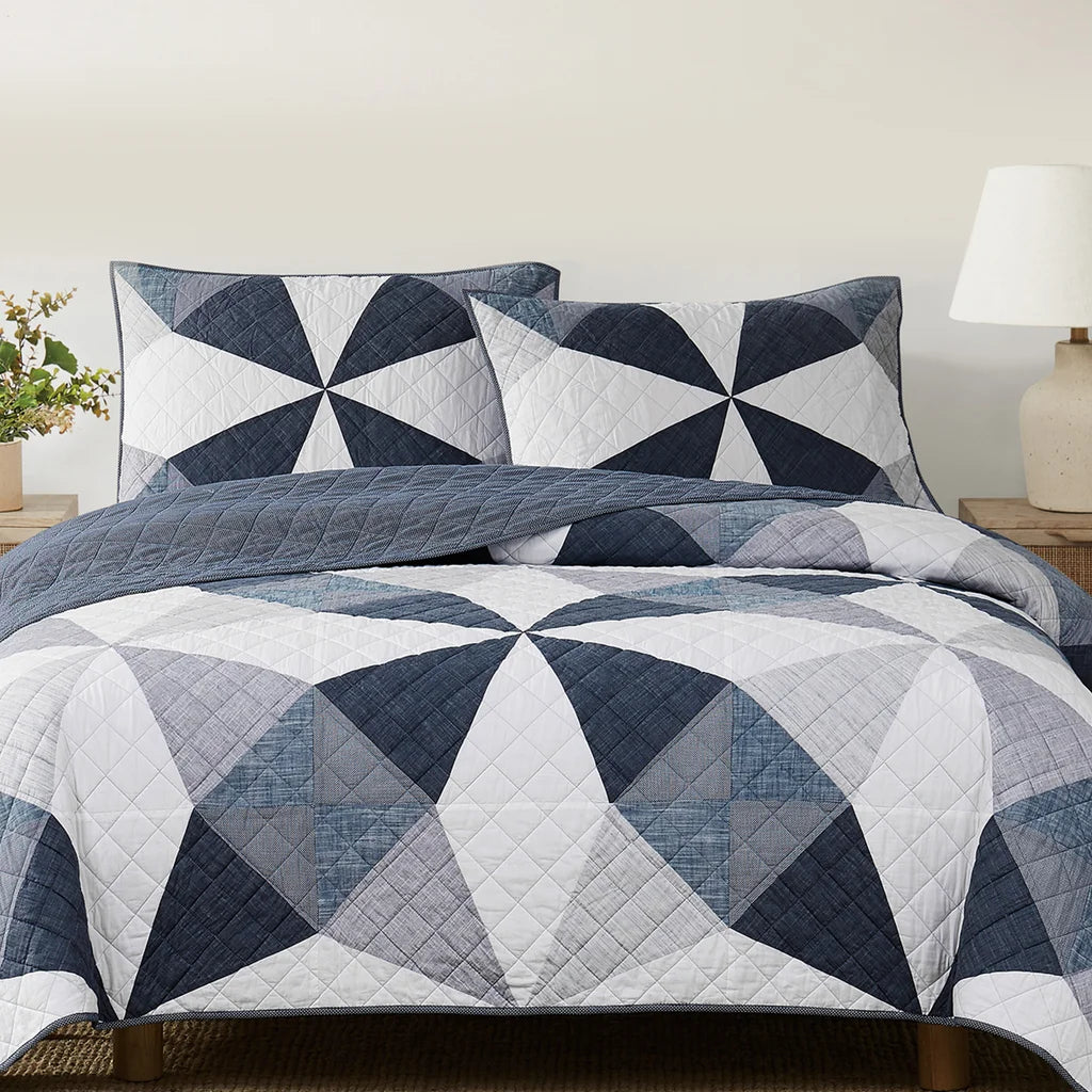 Pem America - Ensemble de courtepointe patchwork nautique origami, 3 pièces