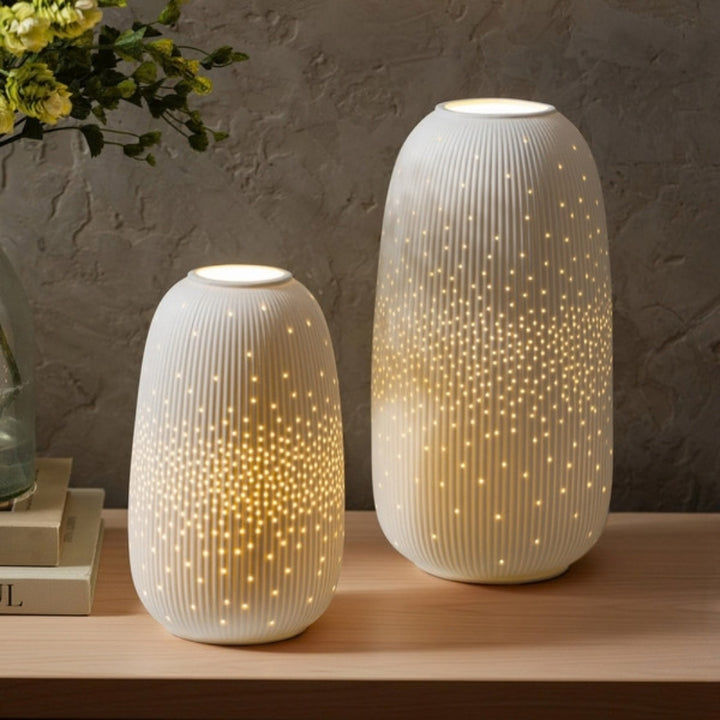 Evergreen - Lanterne à DEL en porcelaine, 2 pièces