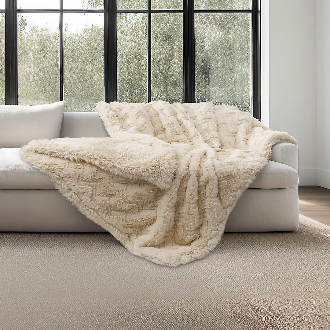 Mon Château - Jeté de luxe jacquard en fausse fourrure