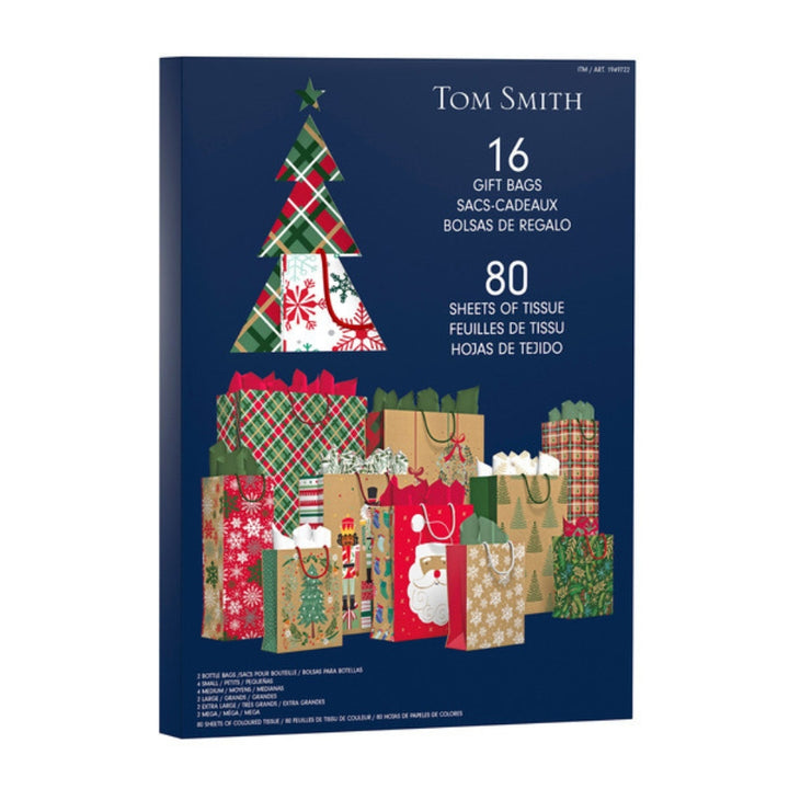 Tom Smith - Ensemble de 16 Sacs-cadeaux et 80 feuilles de tissu