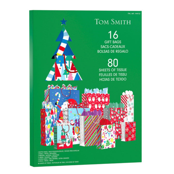 Tom Smith - Ensemble de 16 Sacs-cadeaux et 80 feuilles de tissu