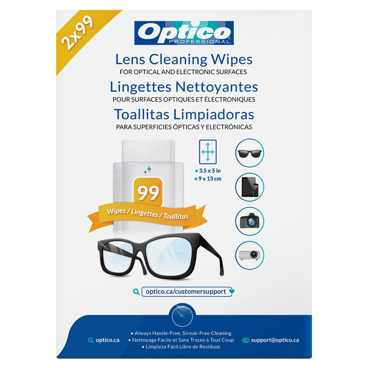 Optico Professional – Lingettes nettoyantes, 2 × 99 lingettes