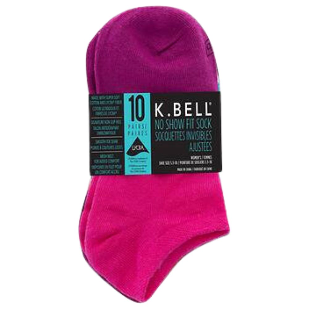 K.Bell - Chaussettes à base invisible, paquet de 10 paires pour femmes