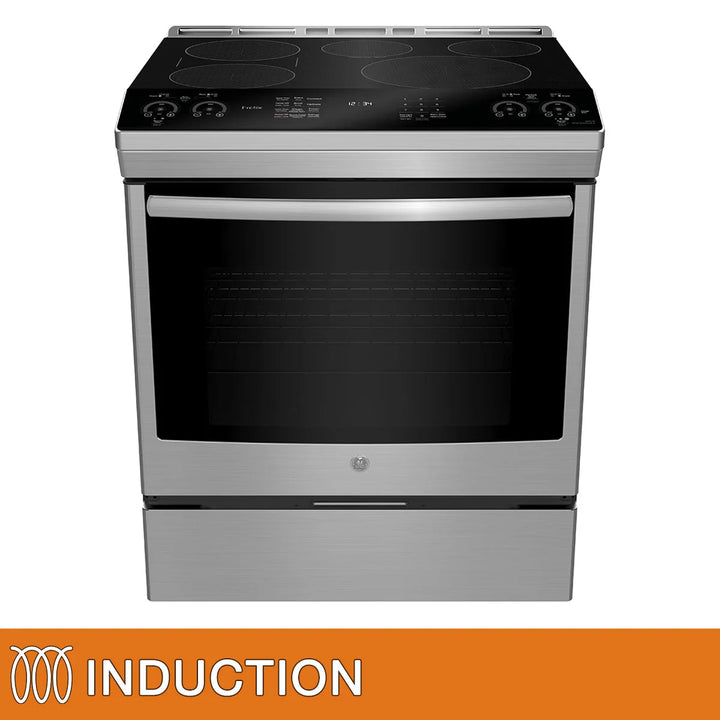GE - 30" slide-in induction range, 5.3 cu ft